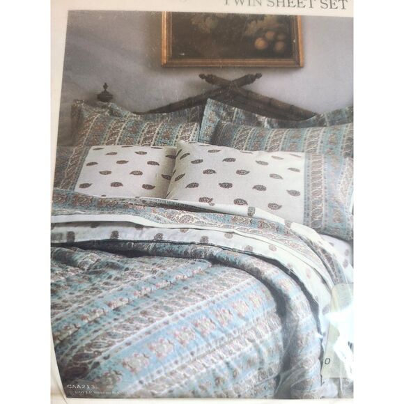 Utica 100% Cotton Flannel Twin Sheet Set NEW Flat Fitted & Pillowcase Paisley - Picture 3 of 7